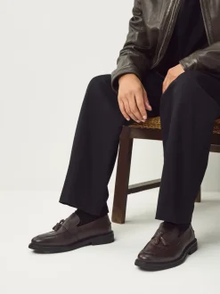Schoenen|Next - Leren instapper met kwastje Bruin
