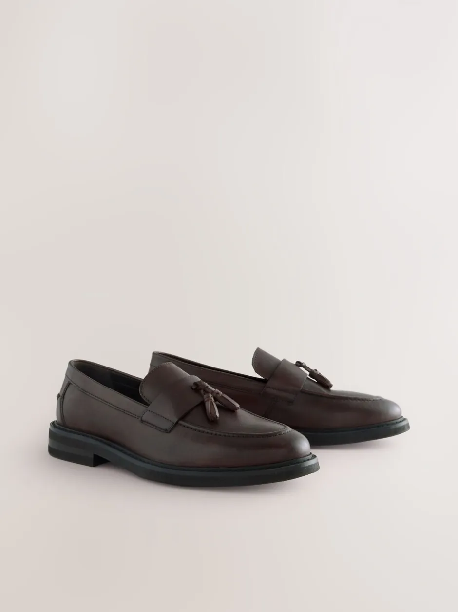 Schoenen|Next - Leren instapper met kwastje Bruin