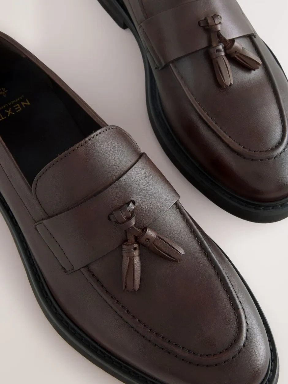 Schoenen|Next - Leren instapper met kwastje Bruin