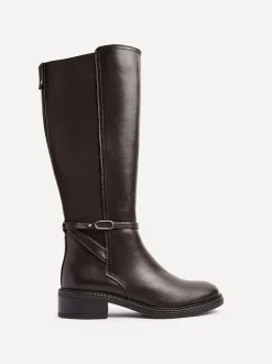 Boots|Linzi - Power High Leg Boots With Stretch Side Panel and Buckle Detail Bruin