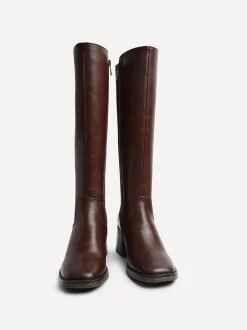 Boots|Linzi - Reason Block Heel High Leg Boots With Back Stretch Panel Bruin