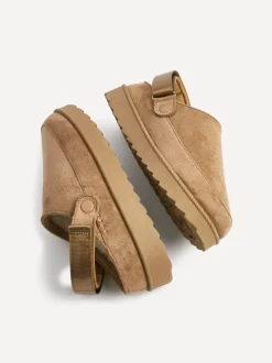 Lage Schoenen*Linzi - Teddy Slip-On Slingback Clogs Bruin