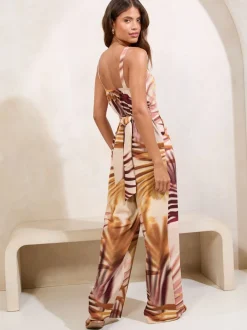 Jumpsuits En Playsuits|Lipsy - Palm Printed Jumpsuit Bruin