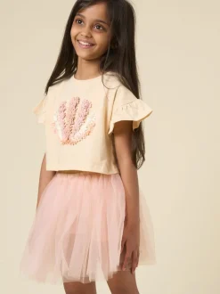 Shorts En Rokken|Miss - Cropped Printed T-Shirt and Skirt Outfit Set Bruin