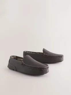 Pantoffels*Next - Moccasinpantoffels met voering van imitatiebont Bruin