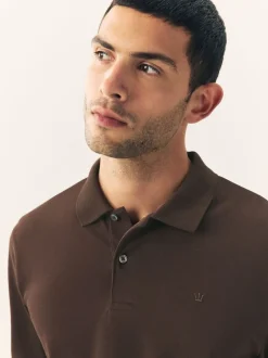 Poloshirts|T-Shirts En Hemden|Next Bruin - Normale Pasvorm - Piqué polo met lange mouwen
