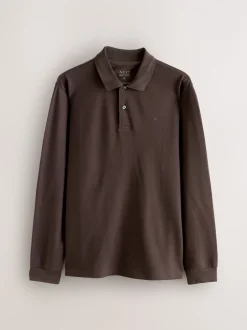 Poloshirts|T-Shirts En Hemden|Next Bruin - Normale Pasvorm - Piqué polo met lange mouwen