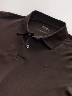 Poloshirts|T-Shirts En Hemden|Next Bruin - Normale Pasvorm - Piqué polo met lange mouwen