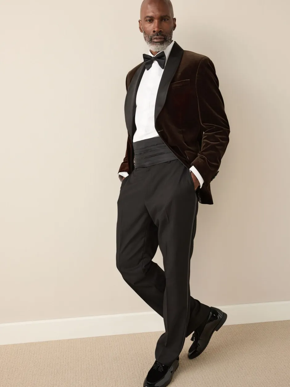 Smokings En Feestkleding*Next - Normale Pasvorm - Signature Pontoglio Italiaanse fluwelen blazer met sjaalkraag Bruin