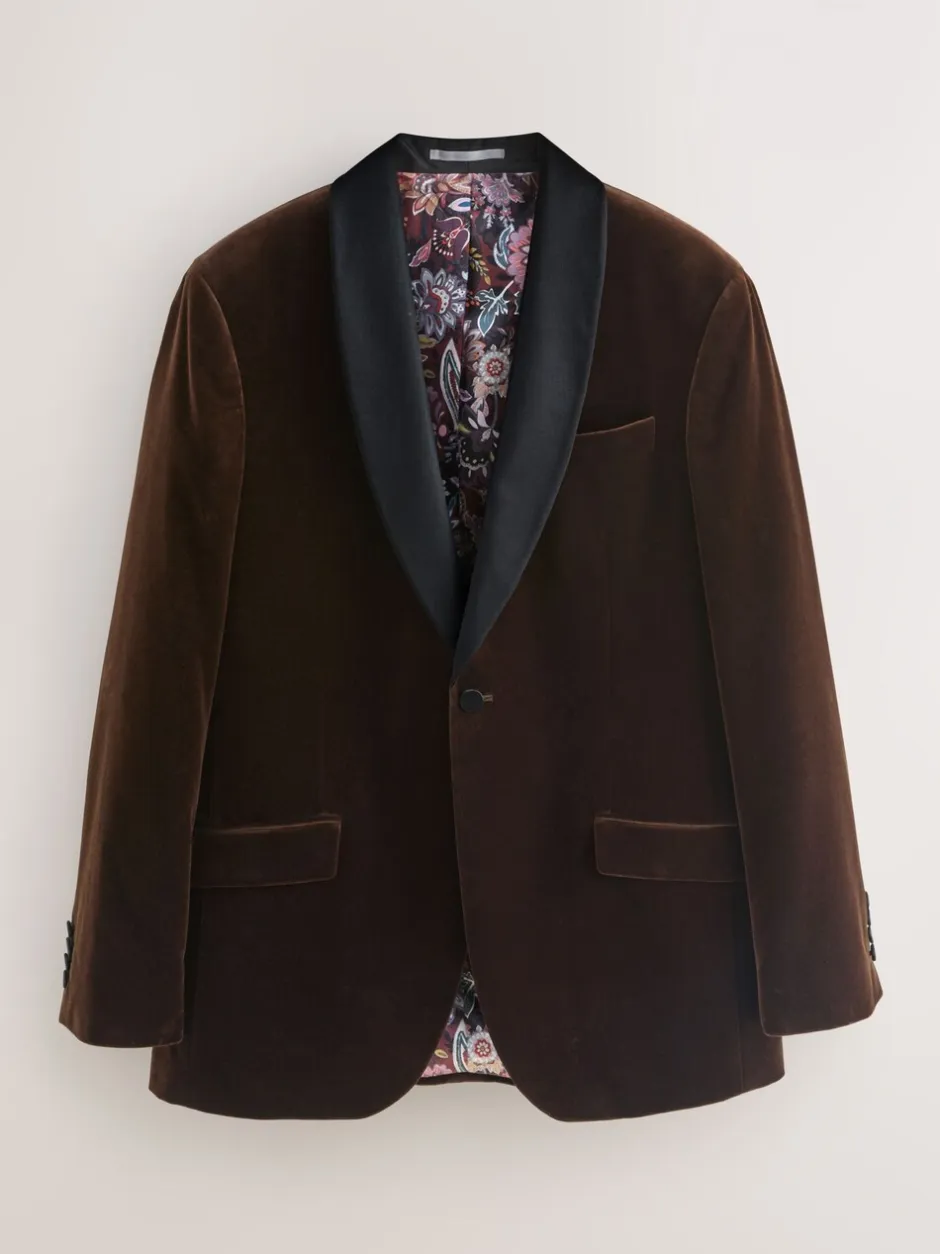 Smokings En Feestkleding*Next - Normale Pasvorm - Signature Pontoglio Italiaanse fluwelen blazer met sjaalkraag Bruin