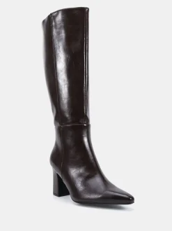 Ruimvallend En Extraruimvallend|Boots*Novo - Wide Fit Gala Point Toe Block Heel Knee Boots Bruin