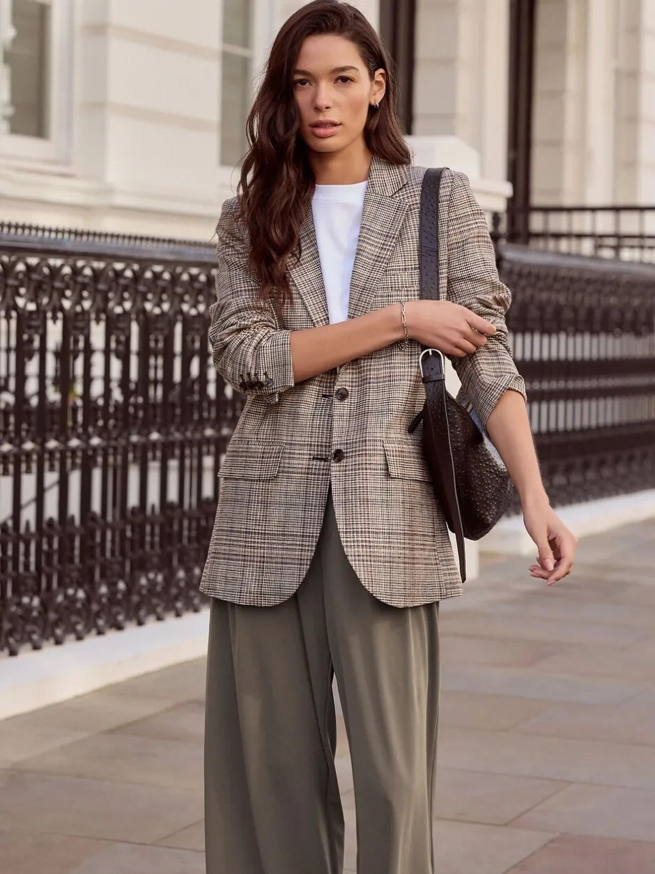 Kostuums En Werkkleding|Next Bruin - N.Premium Check Linen Rich Single Breasted Blazer