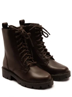 Boots*Off The Hook - Nala Chunky Leather Lace-Up Combat Ankle Boots Bruin