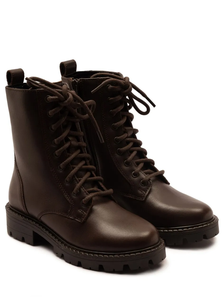 Boots*Off The Hook - Nala Chunky Leather Lace-Up Combat Ankle Boots Bruin
