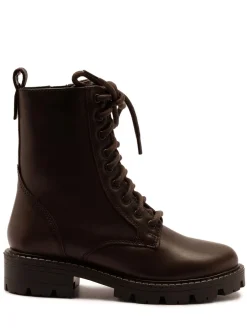 Boots*Off The Hook - Nala Chunky Leather Lace-Up Combat Ankle Boots Bruin