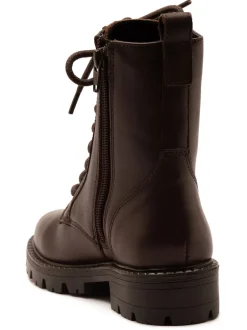 Boots*Off The Hook - Nala Chunky Leather Lace-Up Combat Ankle Boots Bruin
