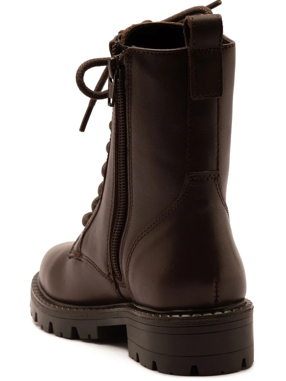 Boots*Off The Hook - Nala Chunky Leather Lace-Up Combat Ankle Boots Bruin