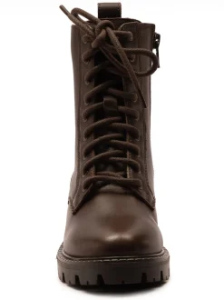 Boots*Off The Hook - Nala Chunky Leather Lace-Up Combat Ankle Boots Bruin