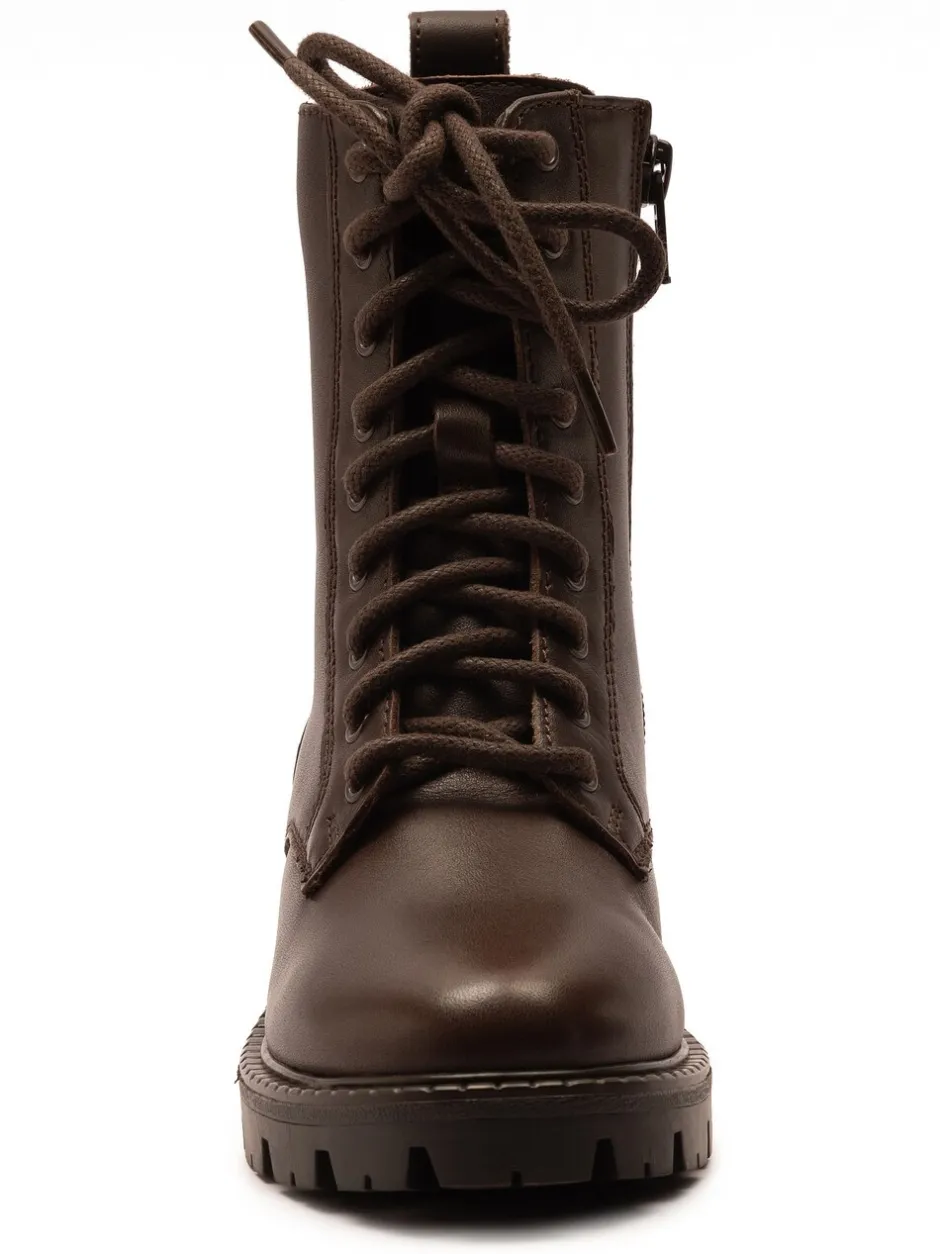 Boots*Off The Hook - Nala Chunky Leather Lace-Up Combat Ankle Boots Bruin