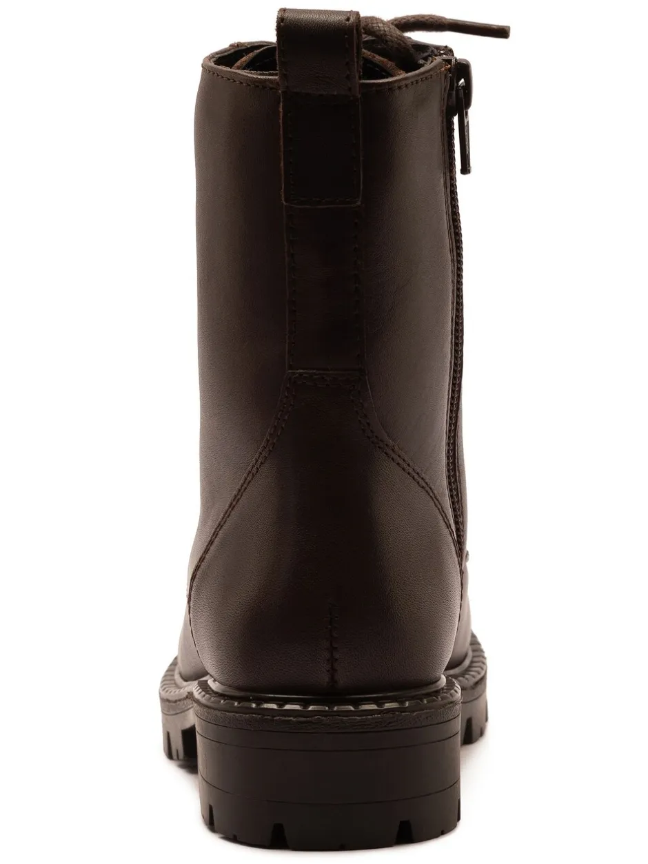 Boots*Off The Hook - Nala Chunky Leather Lace-Up Combat Ankle Boots Bruin