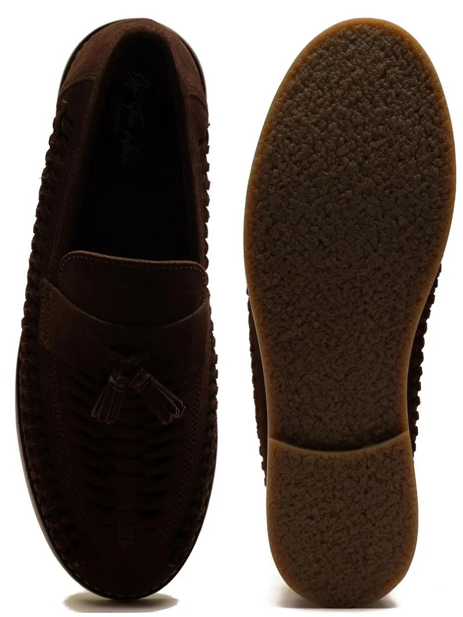 Schoenen|Off The Hook - Tiger Tassel Suede Leather Slip-On Loafers with Woven Detail Bruin