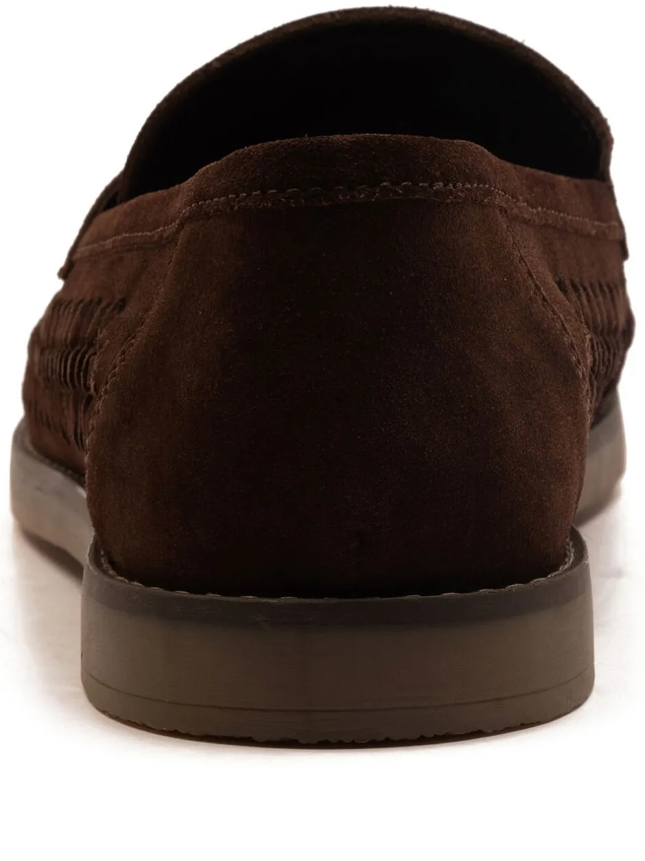 Schoenen|Off The Hook - Tiger Tassel Suede Leather Slip-On Loafers with Woven Detail Bruin