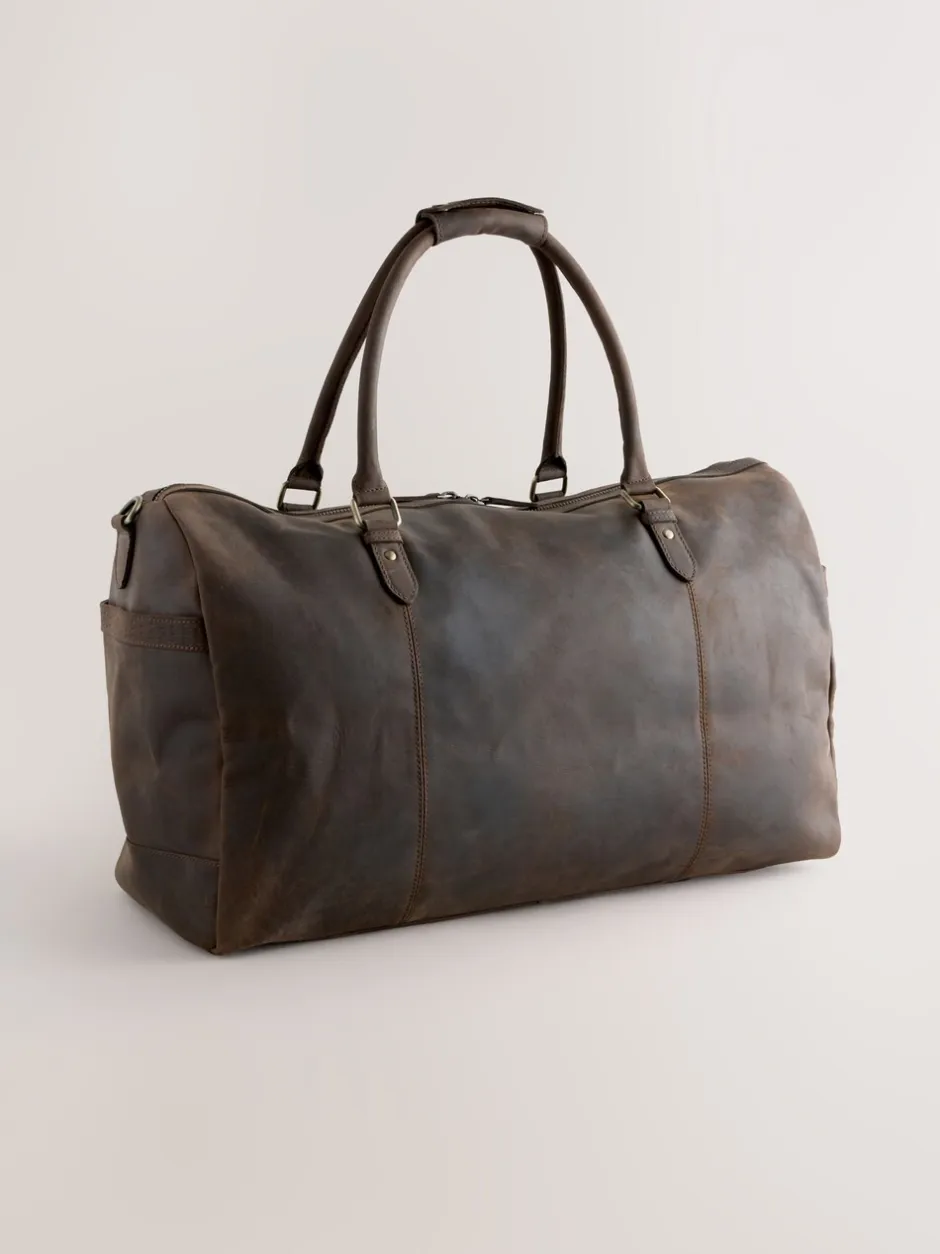 Tassen|Next Bruin - Oily Leather Weekend Holdall Bag
