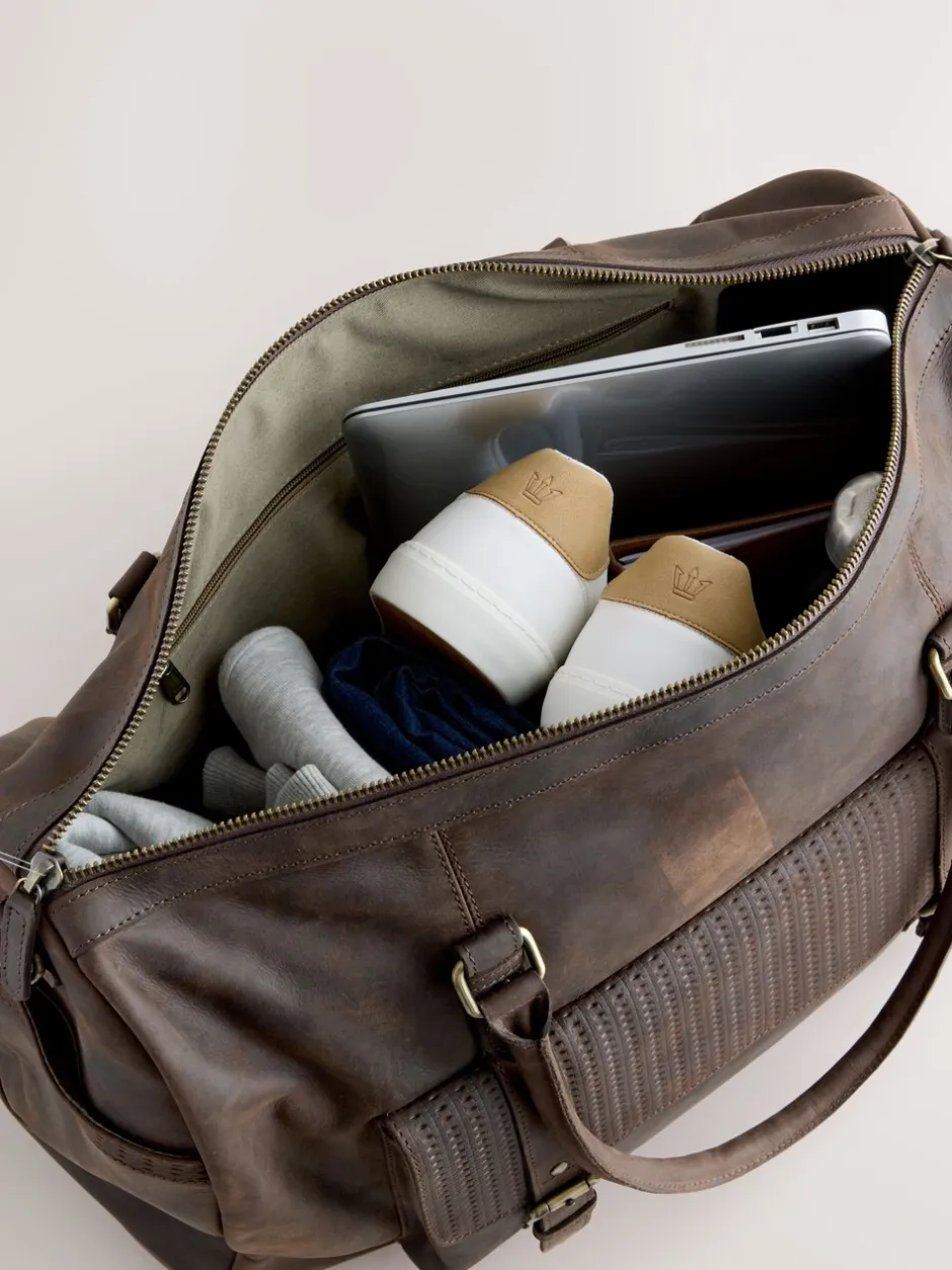 Tassen|Next Bruin - Oily Leather Weekend Holdall Bag
