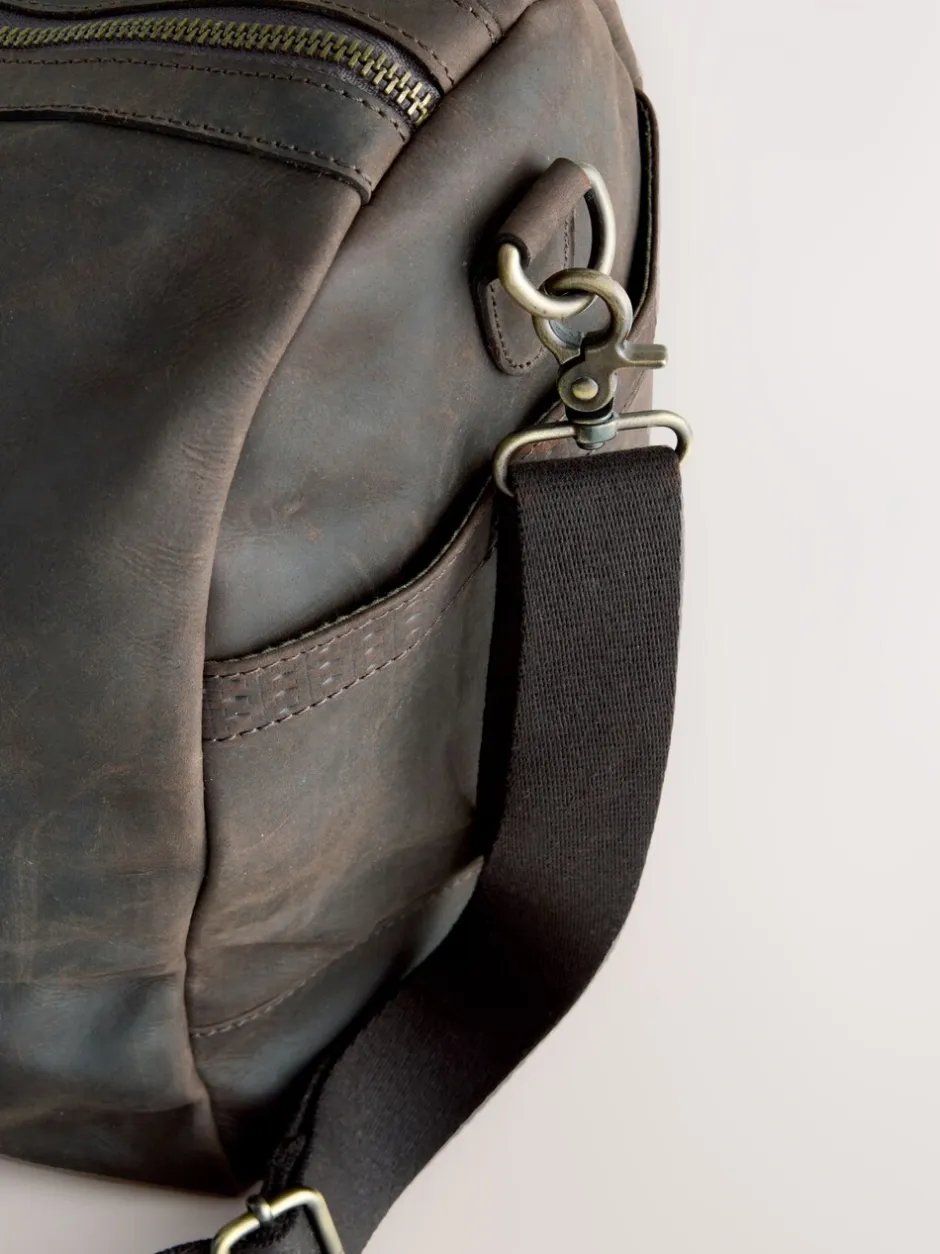 Tassen|Next Bruin - Oily Leather Weekend Holdall Bag