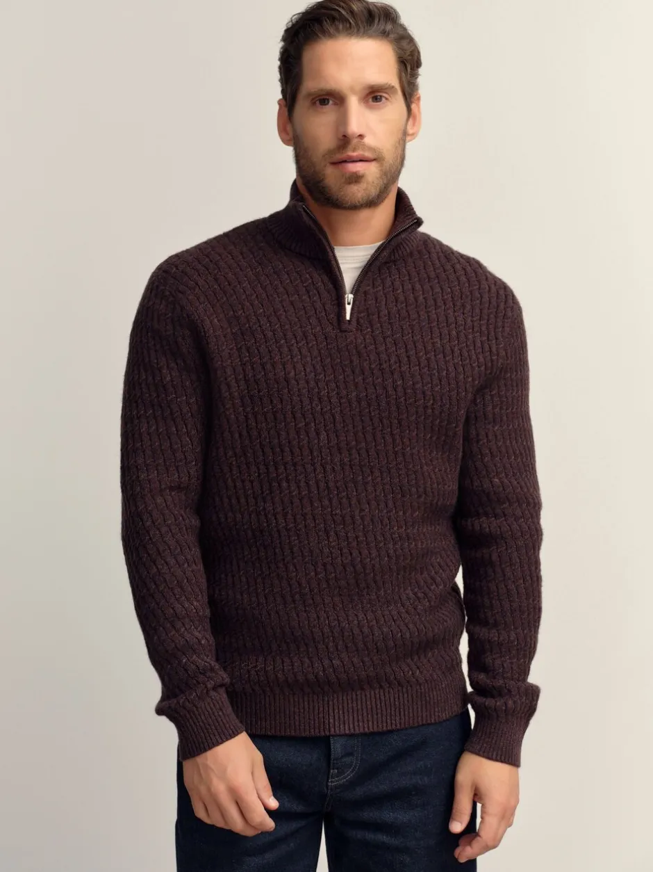 Gebreide Kleding*Next - Regular Fit getextureerde trui met kwartrits Bruin