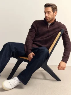 Gebreide Kleding*Next - Regular Fit getextureerde trui met kwartrits Bruin