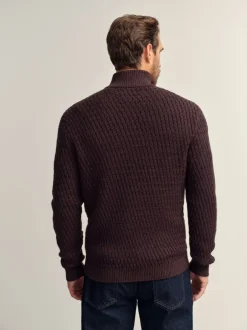 Gebreide Kleding*Next - Regular Fit getextureerde trui met kwartrits Bruin
