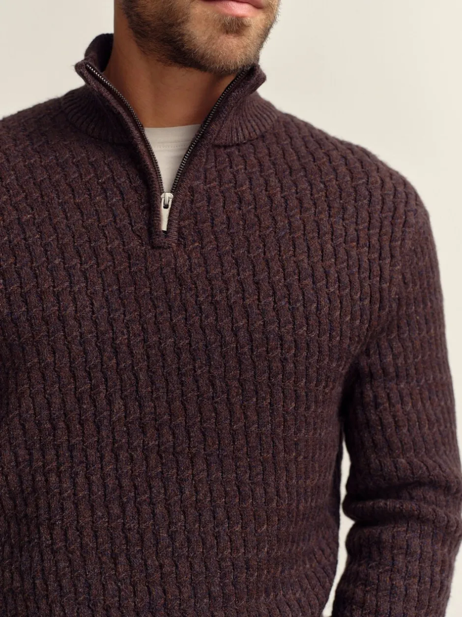 Gebreide Kleding*Next - Regular Fit getextureerde trui met kwartrits Bruin