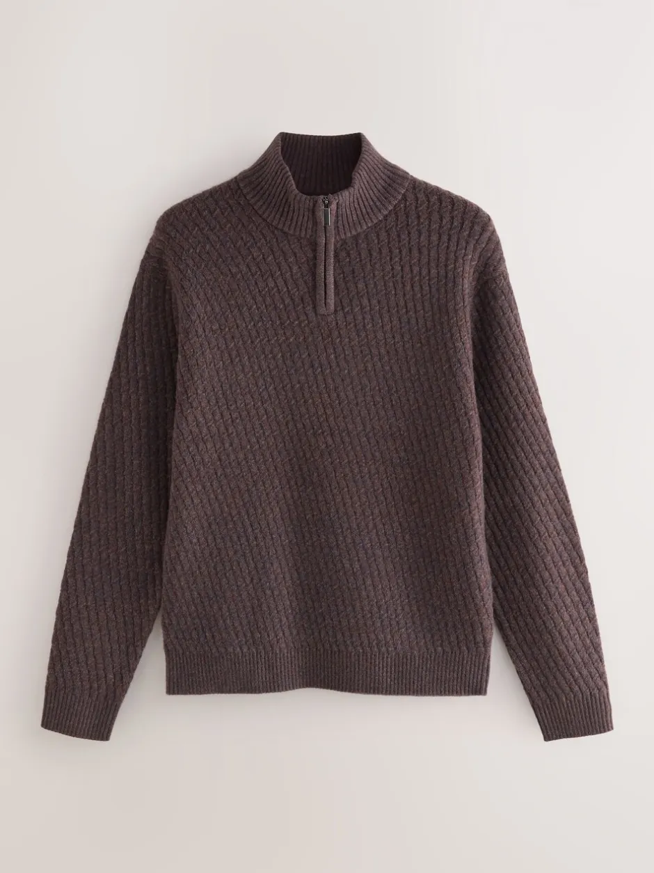 Gebreide Kleding*Next - Regular Fit getextureerde trui met kwartrits Bruin