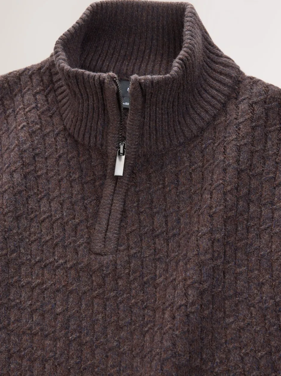 Gebreide Kleding*Next - Regular Fit getextureerde trui met kwartrits Bruin
