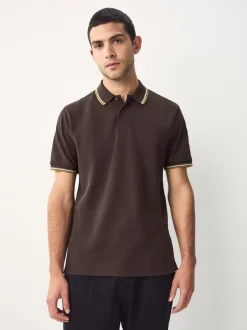 Poloshirts*Next Bruin - Regular fit poloshirt met korte mouwen en contrasterende randen