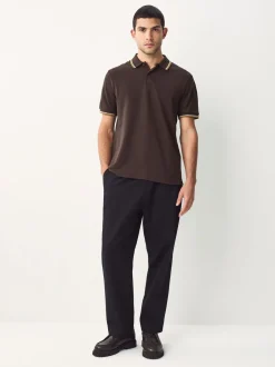 Poloshirts*Next Bruin - Regular fit poloshirt met korte mouwen en contrasterende randen