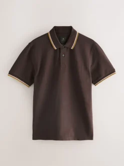 Poloshirts*Next Bruin - Regular fit poloshirt met korte mouwen en contrasterende randen