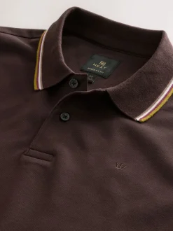 Poloshirts*Next Bruin - Regular fit poloshirt met korte mouwen en contrasterende randen