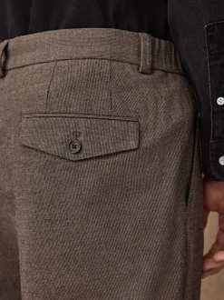 Formele Broek|Broeken En Chino's|Next - Regular Fit Smart Brushed Cotton Textured Trousers Bruin