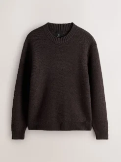 Gebreide Kleding|Next - Regular Fit Textured Crew Jumper Bruin