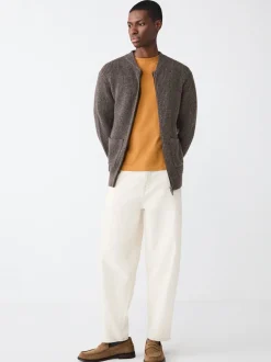 Gebreide Kleding|Next - Rib Texture Zip Through Cardigan with Wool Bruin
