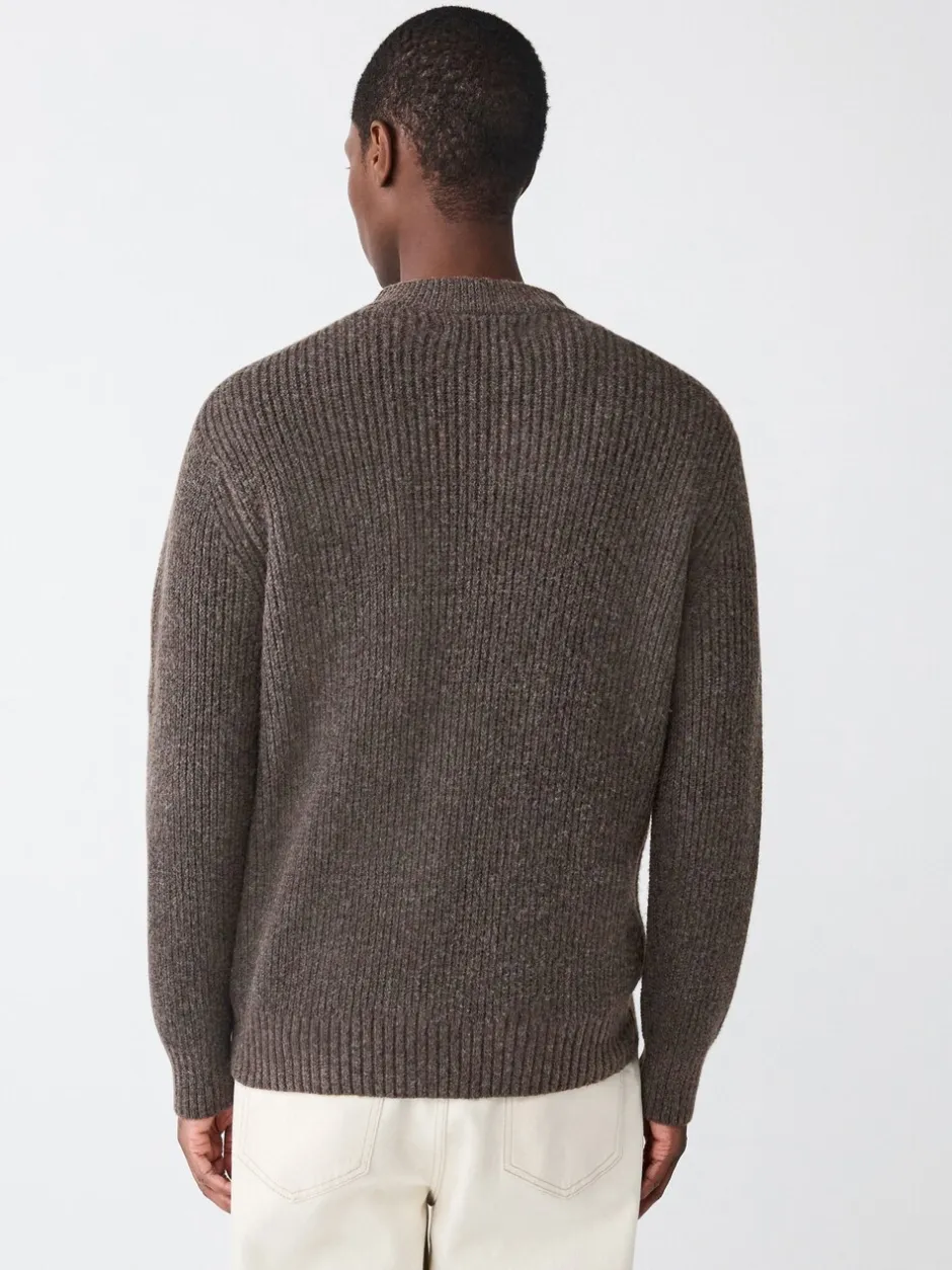 Gebreide Kleding|Next - Rib Texture Zip Through Cardigan with Wool Bruin