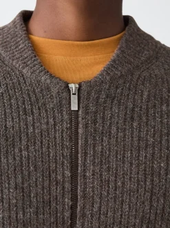 Gebreide Kleding|Next - Rib Texture Zip Through Cardigan with Wool Bruin