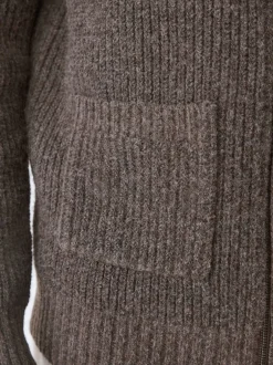 Gebreide Kleding|Next - Rib Texture Zip Through Cardigan with Wool Bruin
