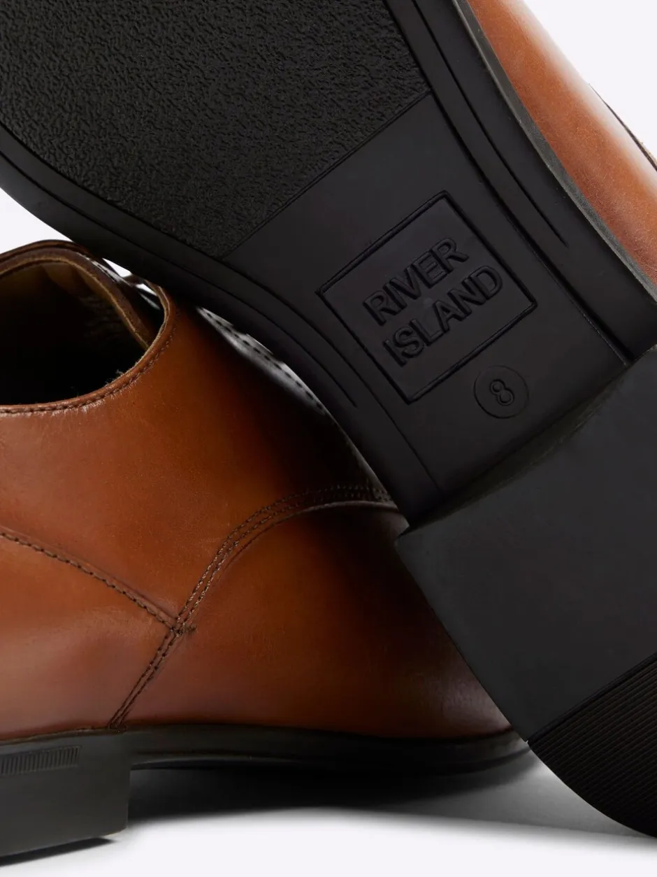 Formele Schoenen|River Island - Wide Fit Leather Formal Derby Shoes Bruin