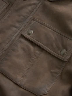 Jassen En Jacks|Next - Signature - Leren bikerjack met vier zakken Bruin