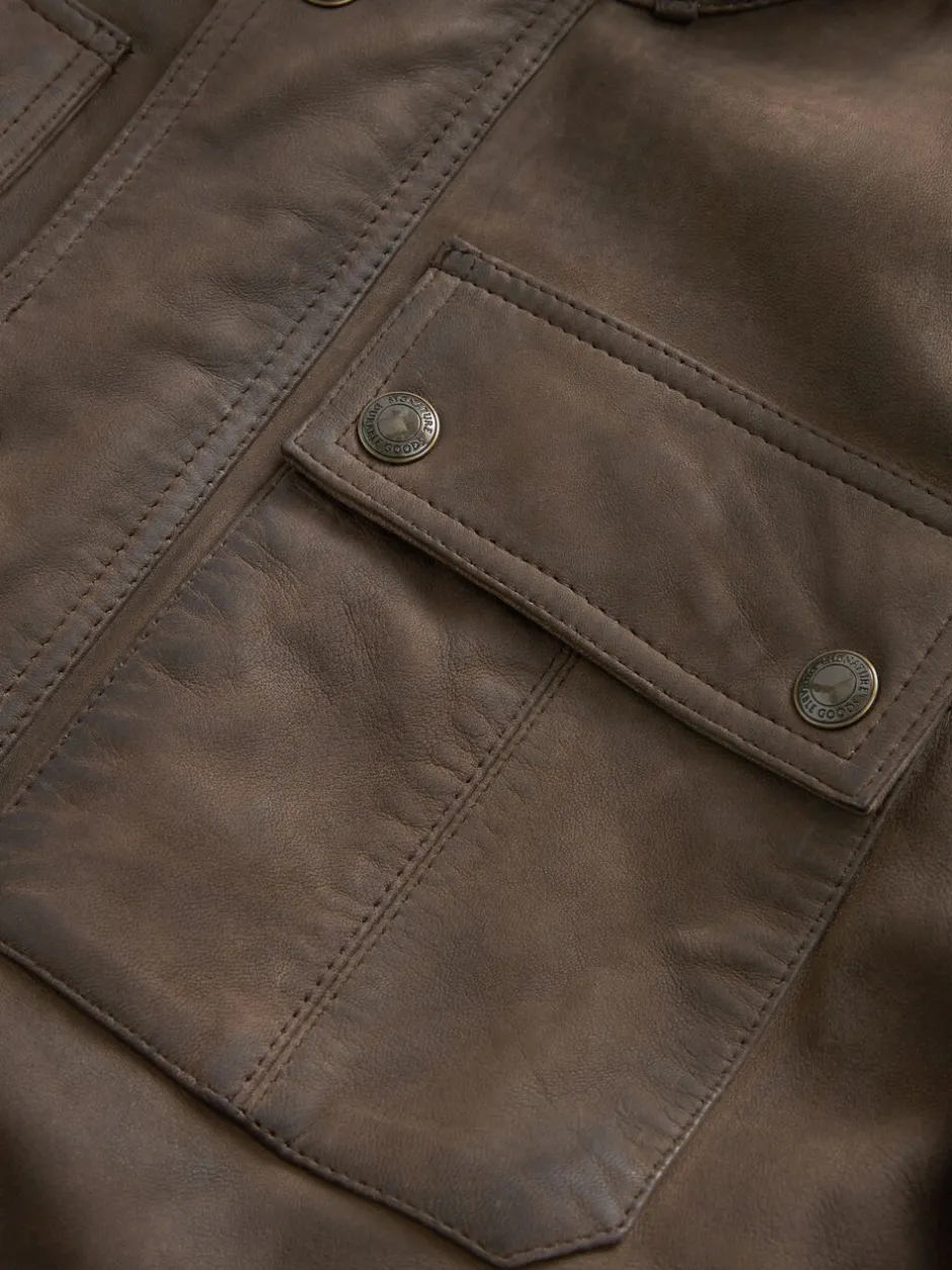 Jassen En Jacks|Next - Signature - Leren bikerjack met vier zakken Bruin