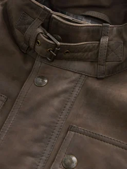Jassen En Jacks|Next - Signature - Leren bikerjack met vier zakken Bruin