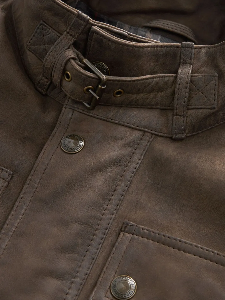 Jassen En Jacks|Next - Signature - Leren bikerjack met vier zakken Bruin